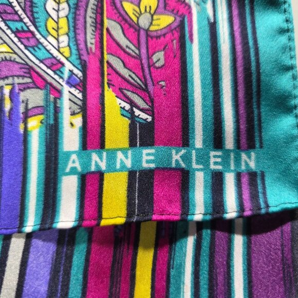 Scarf paisley boho Anne Klein Womens Striped Scarf purple teal yellow statement - Picture 3 of 7